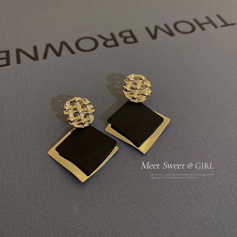 Geometric square small design retro black earrings