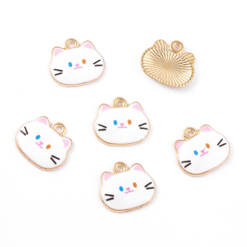 かわいいプリント小さな猫ヘッド合金オイルドリップイヤリングブレスレットペンダントキーホルダーペンダント携帯電話アクセサリー diy アクセサリー|undefined