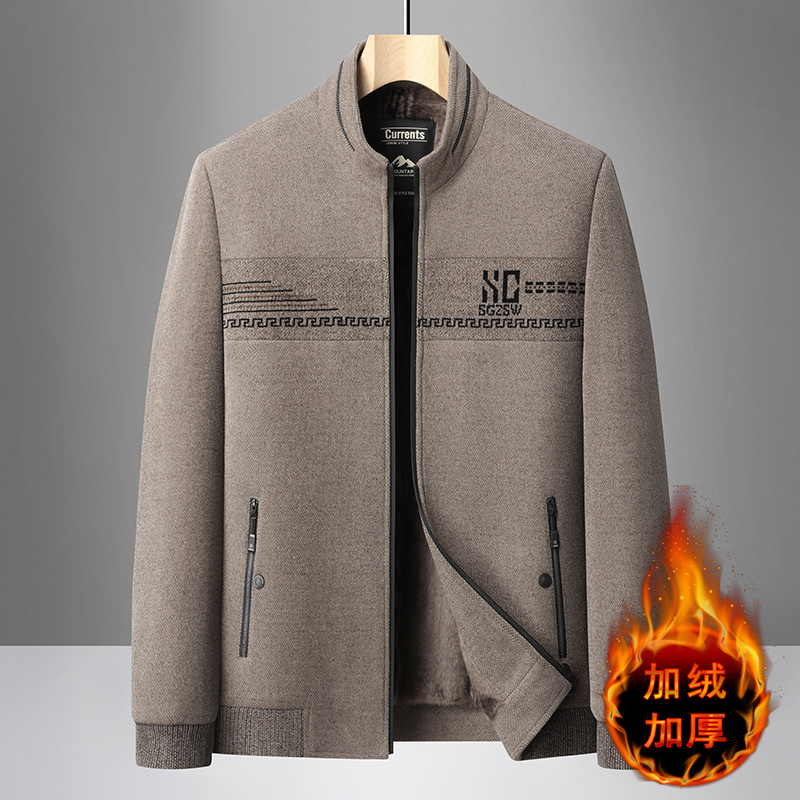 Autumn and Winter Jackets for Middle-Aged Men, New Business Casual Jackets, Woolen Jackets, Thickeneded Velvet Cotton Tops