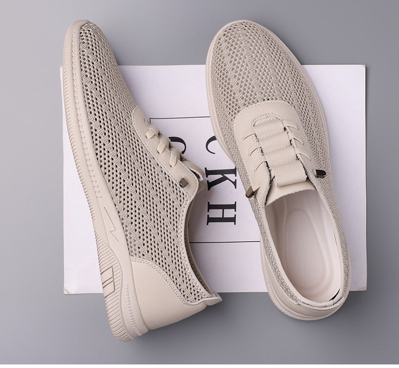 Giày sandal nam lưới thoáng khí đế mềm chống trượt kiểu lỗ, đế bằng — Màu be, màu đen chi tiết 17