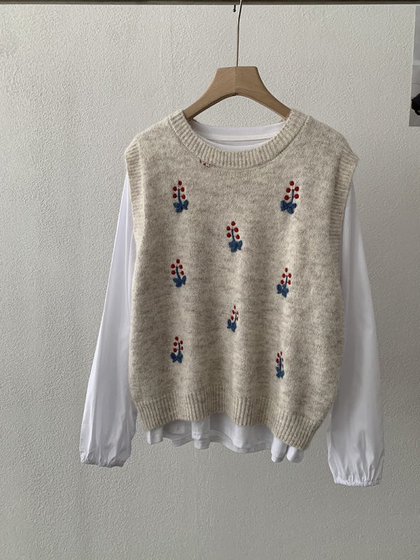 衣长55胸围50 羊驼绒针织毛衣马甲上衣花卉绣花精品时尚套头衫|undefined