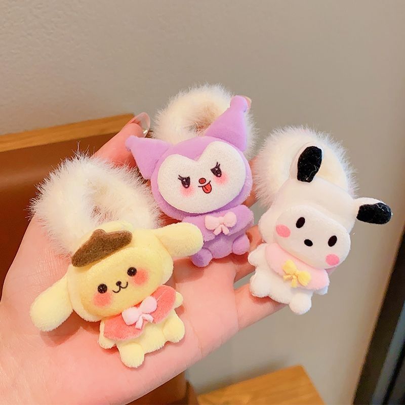 Otoño y invierno de peluche cuerda de cabeza niñas niñas de alto nivel sensación niñas jade Gui perro anillo de pelo 2024 nueva niñas pelotas correa de piel