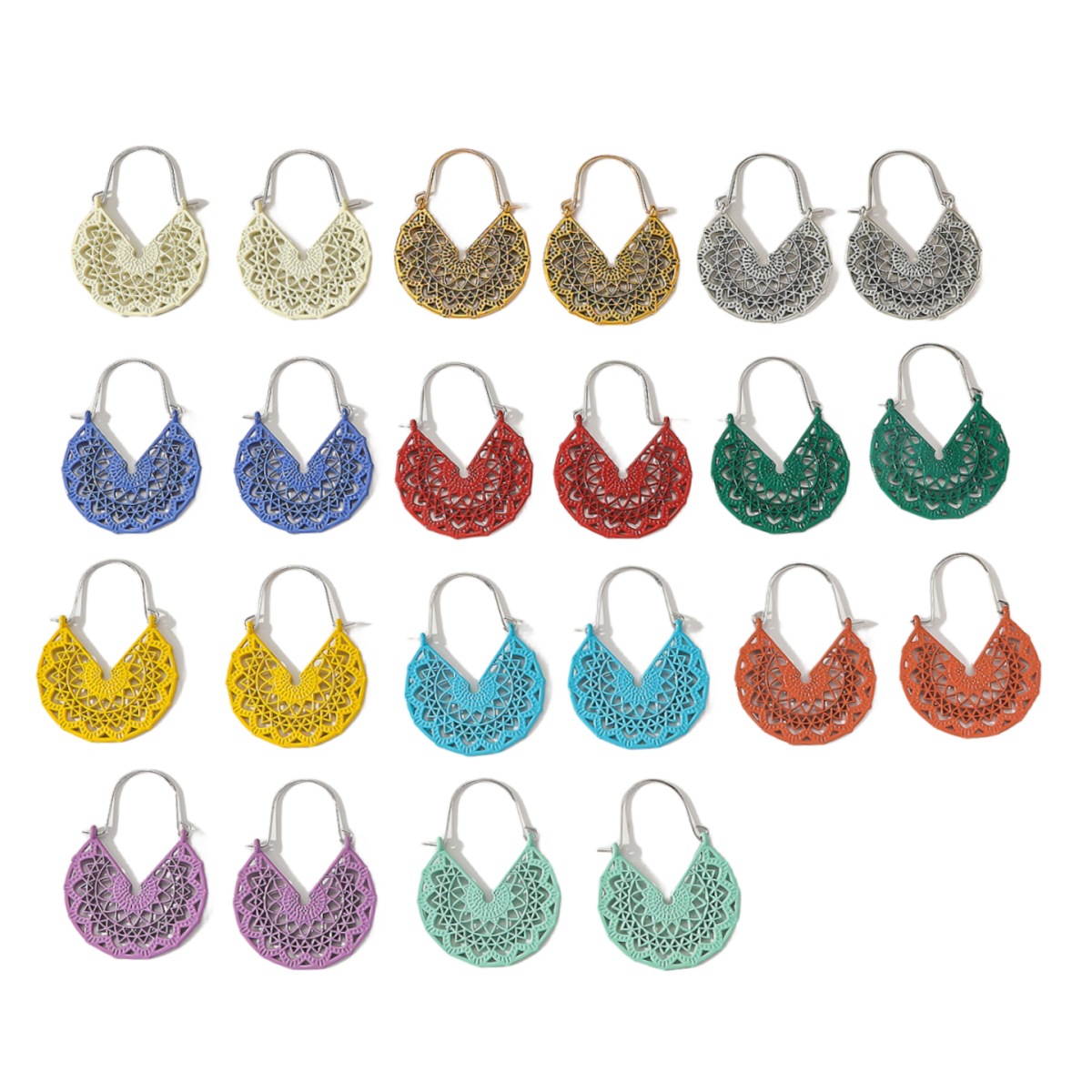 Bohemia moda geométrica V-shaped hueco pendientes de aleación mujer retro color pulverización joyas de orejas al por mayor