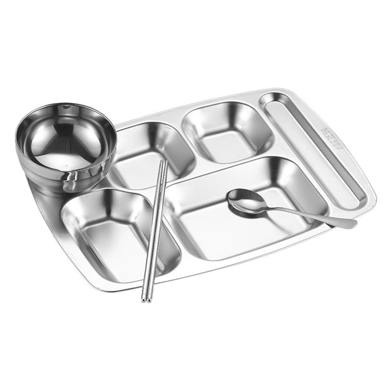 304 тарелка из нержавеющей стали столовая китайская детская тарелка быстрого питания для взрослых тарелка для студентов толстая квадратная тарелка для риса