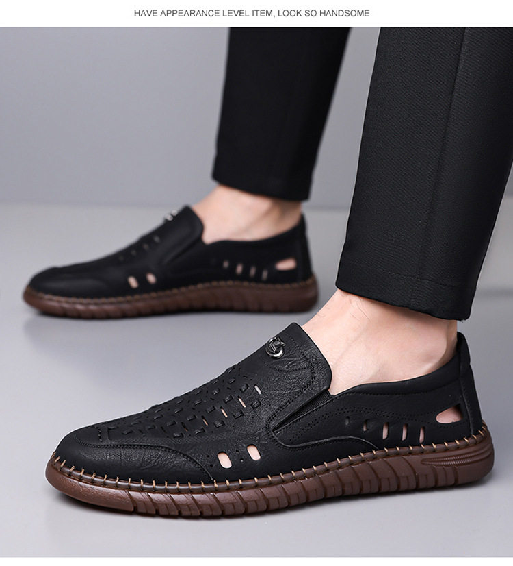 Dép sandal nam da dệt thoáng khí kiểu lười mũi vuông cỡ lớn — Màu kaki, Màu trắng, màu đen chi tiết 20