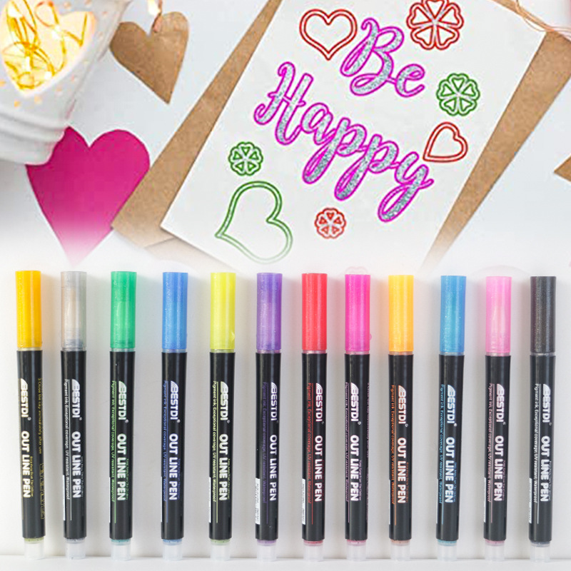 Conjunto de pluma de contorno de doble línea resaltador de dos colores DIY diario pluma transfronteriza buenas cosas recomendar prensa resaltador brillante