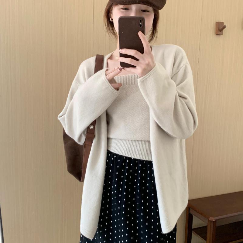 纯色休闲针织吊带背心两件套2025秋季新款韩版小个子上衣内搭套装|undefined