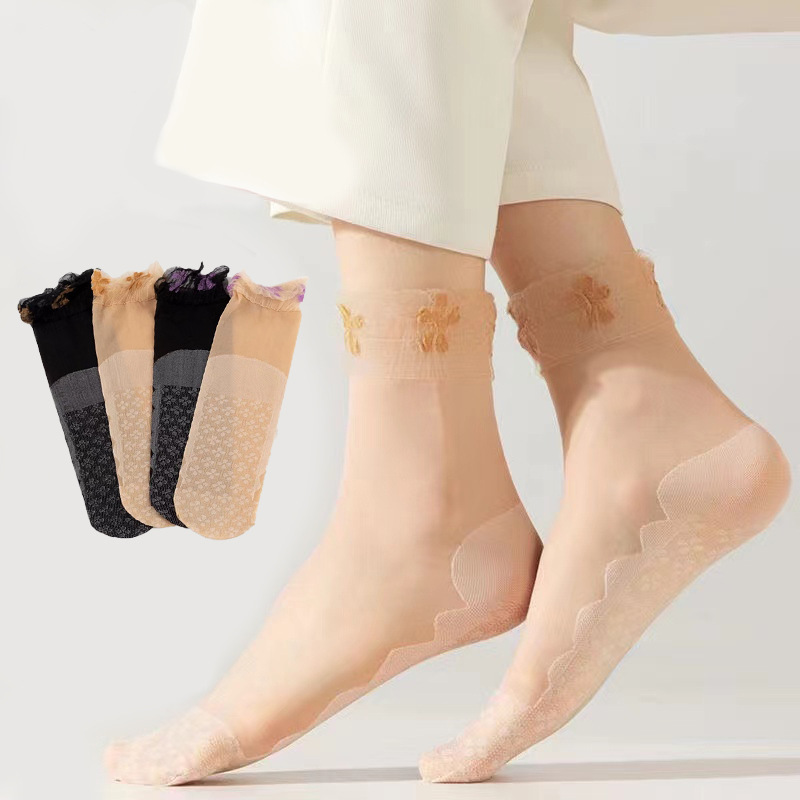Short Stockings for Women in Summer, Ultra-Thin Anti-Snagging Stockings for Mothers and Grandmothers, Wide-Mouthed Non-Tightening Socks for Pregnant Women, Loose-Mouthed Confinement Socks