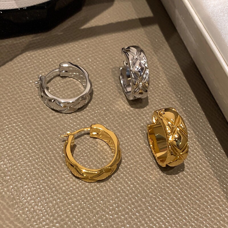 18K真金电镀小香风菱格纹耳环女轻奢小众高级感简约气质耳扣耳钉|undefined