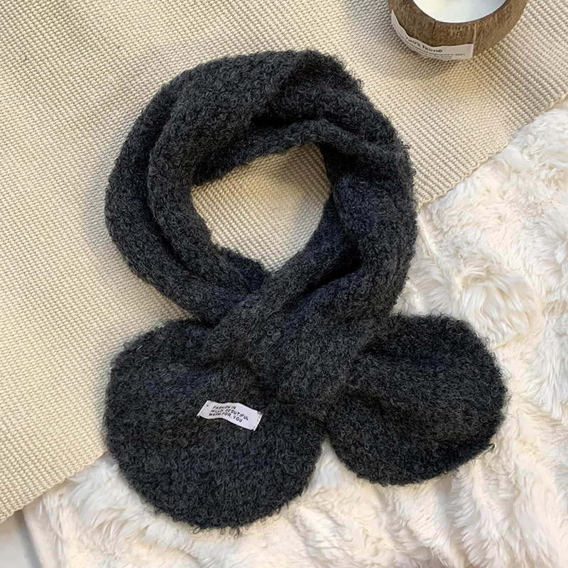 Otoño y invierno bufandas mujeres 2025 nuevo estilo coreano orejas de color sólido pequeño cuello de punto lana bufandas cruzadas