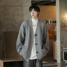 冬季新款D5589TP5588开衫毛衣男港风纯色针织衫复古慵懒