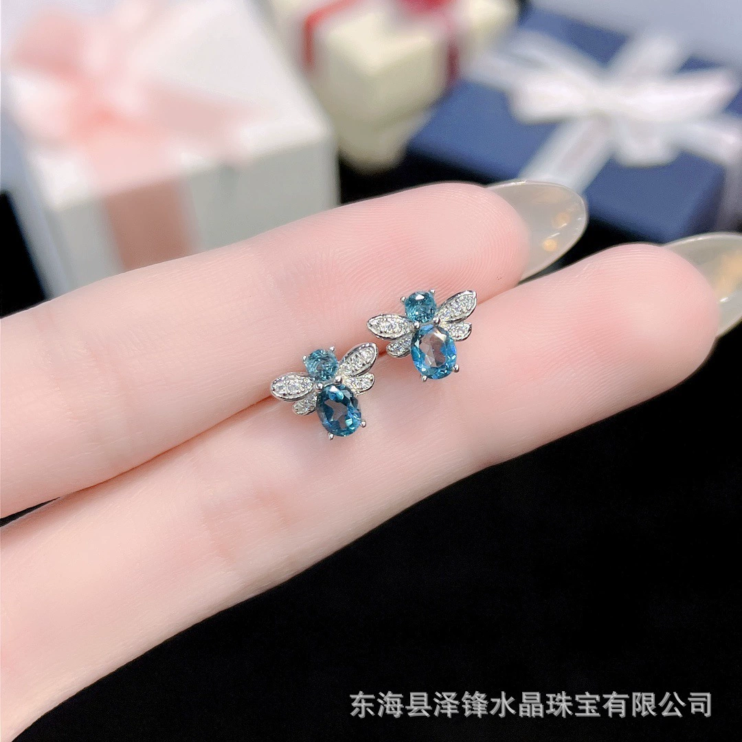 Zefeng Jewelry Natural Topa Stone Study S925 Silver Women's Main Stone 3*4+2*2 Cross -border one