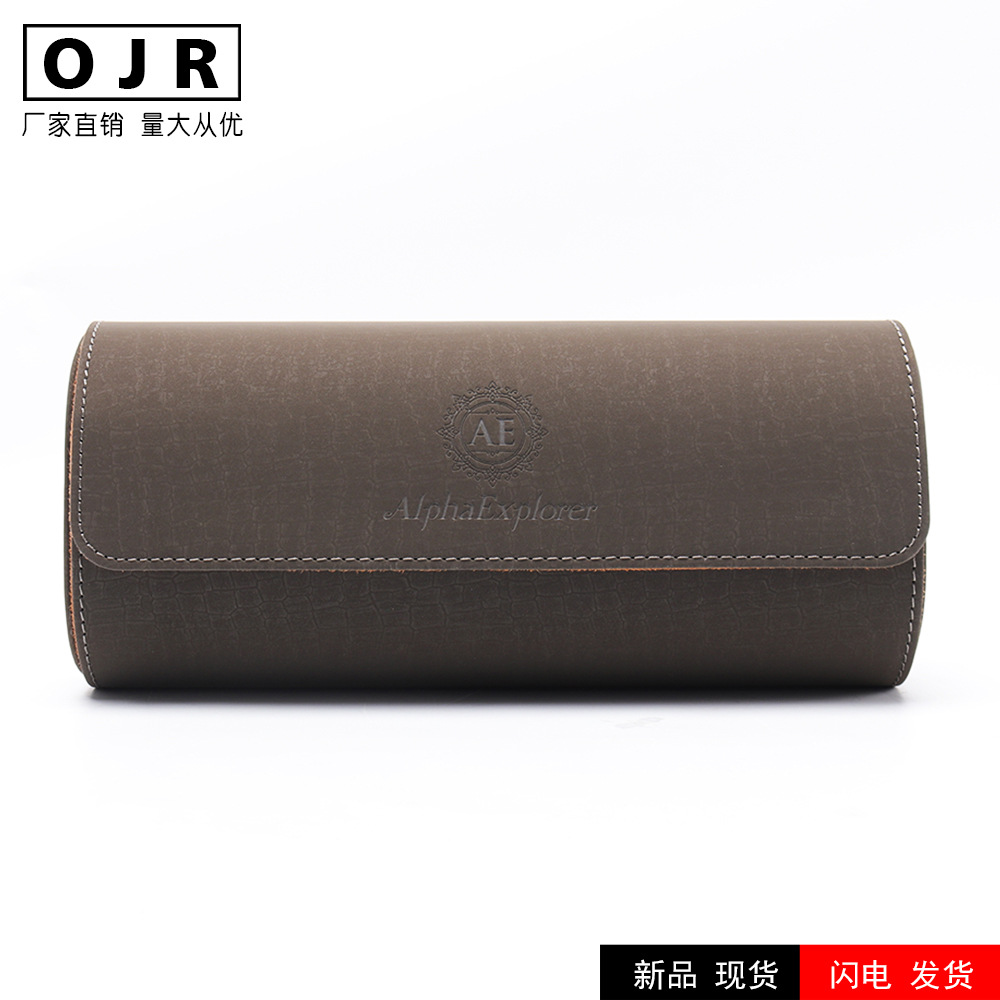 现货3位鳄鱼纹皮质手表收纳展示盒卷式饰品包装盒三只装首饰盒