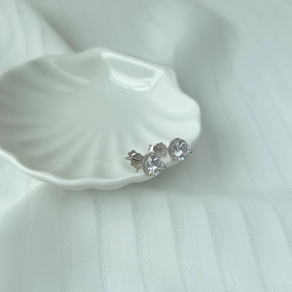 Fashion Geometric Sterling Silver Inlaid Zircon Ear Studs 1 Pair