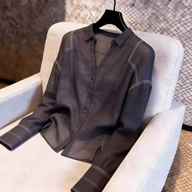 European High-End Linen Black Plus-Size Women's Top 2026 Summer New Style Light Luxury Elegant Slimming Shirt