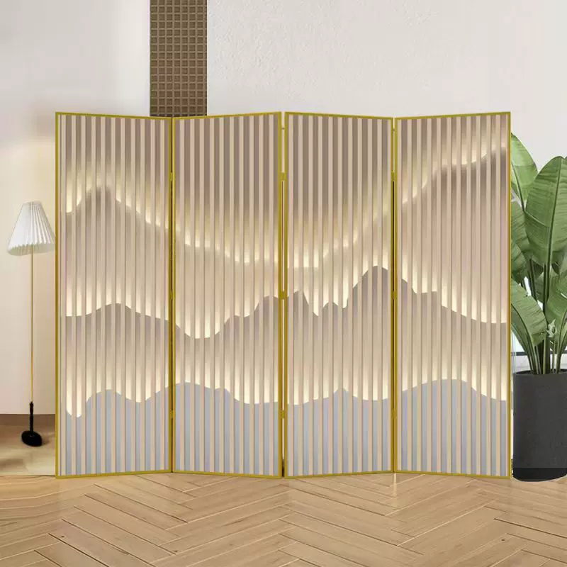 酒店轻奢客厅遮挡屏风隔办公室叠移动铝合金隔断银杏叶装饰背景墙