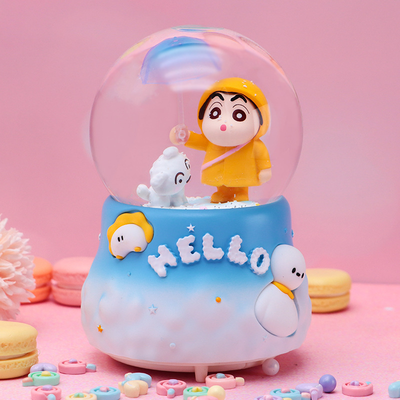 Anime japonés mismo estilo Crayon Shin-chan y Little White Crystal Ball Music Box Creative Piaoxue Music Box Regalo para estudiantes