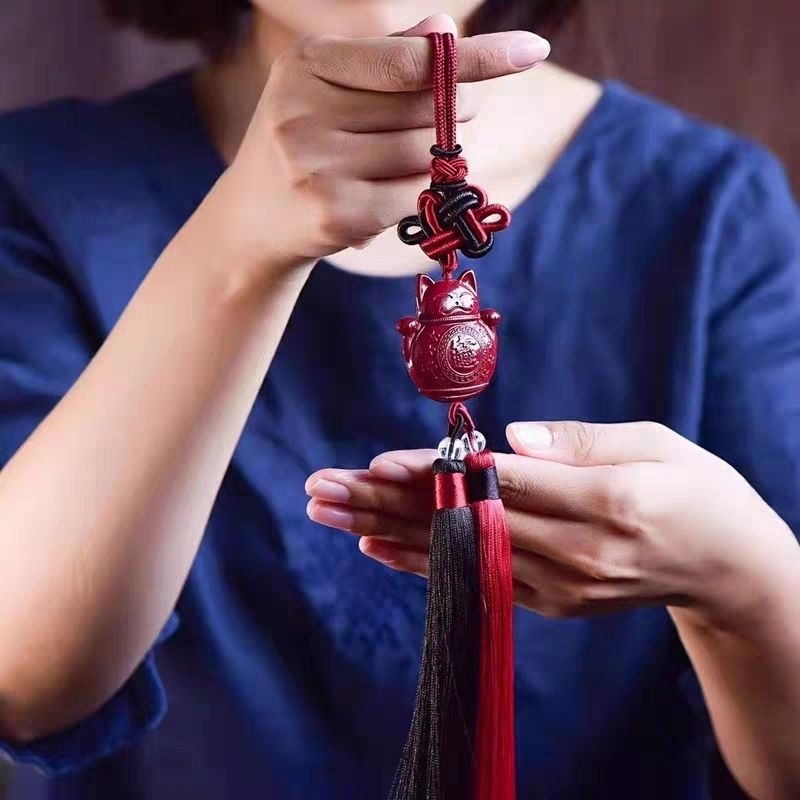 High-Content Cinnabar Five Emperors Money Car Pendant Hand-Woven Chinese Knot Hanging Ornaments Car Accessories Safety Decorations