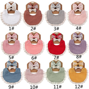 Children's eating bib, set, lace double-sided waterproof headband 2