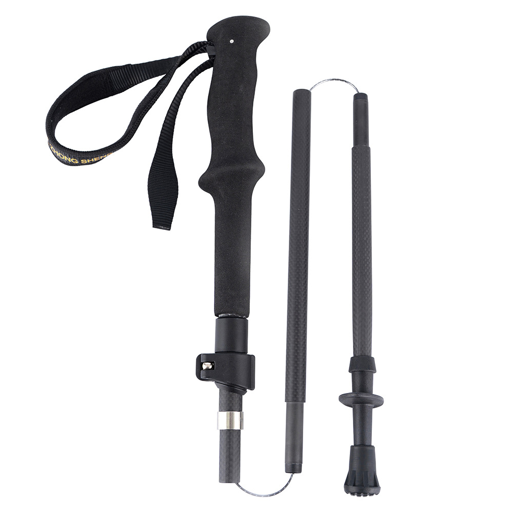 Bâton de trekking télescopique et pliable en 5 sections, en fibre de carbone 3K à tissage uni, pliable, antidérapant et portable._voghion.com