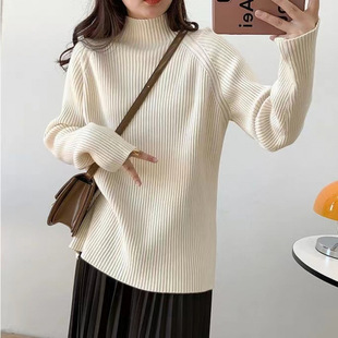 All-match Half-turtleneck Pregnant Women's Sweater Pullover Loose Top Thickened Warm All-match Pregnant Women's Base Shirt Nursing Sweater