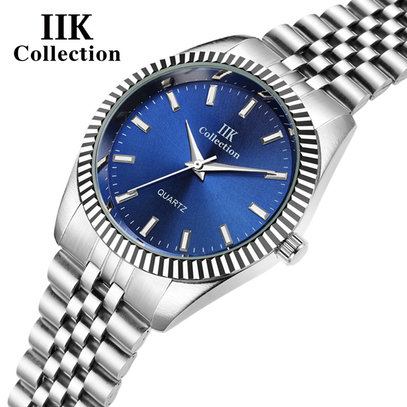 IIK新品GB925蓝色石英不锈钢表带合金男士休闲螺旋表冠外贸手表男