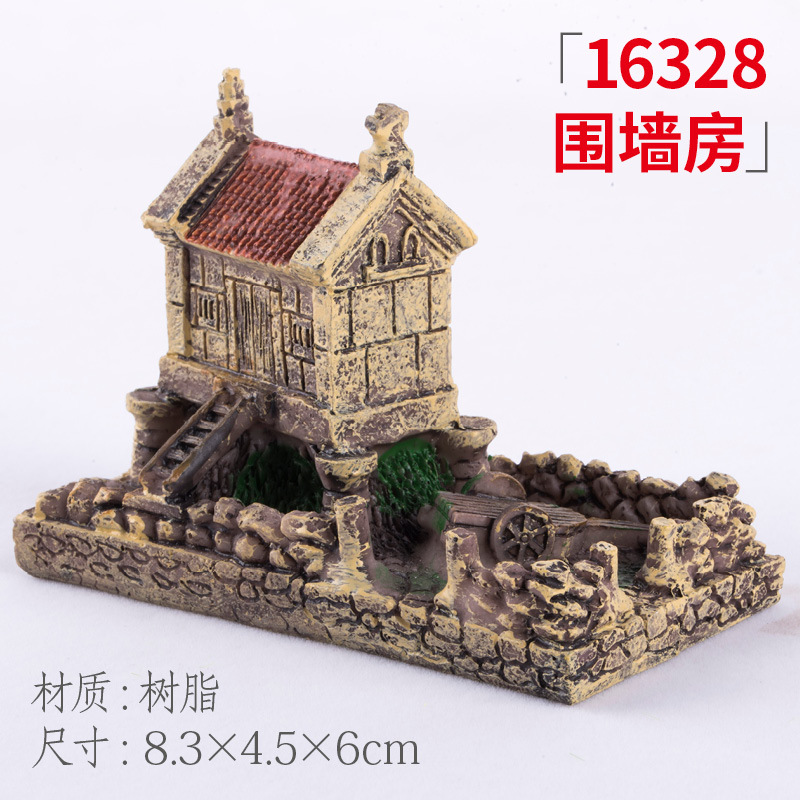 Pecera, rocalla, piedra absorbente, piedra de agua, casa, casa, casa, cabaña, micro paisaje, decoración carnosa, decoración de cerámica