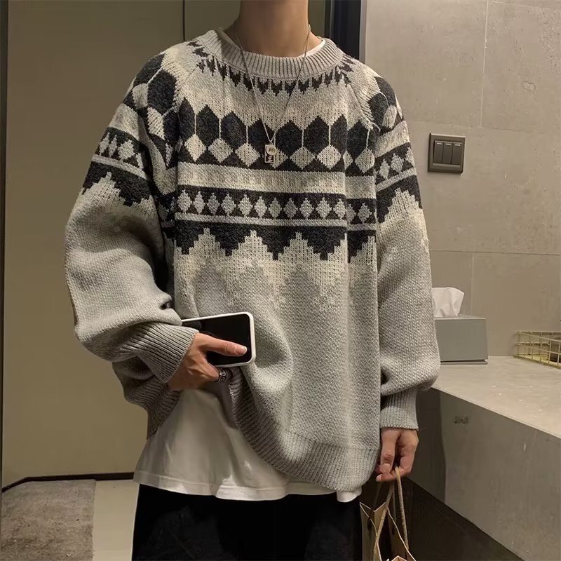 费尔岛圣诞毛衣男日系复古慵懒感加厚古着潮牌内搭冬季针织衫批发|undefined