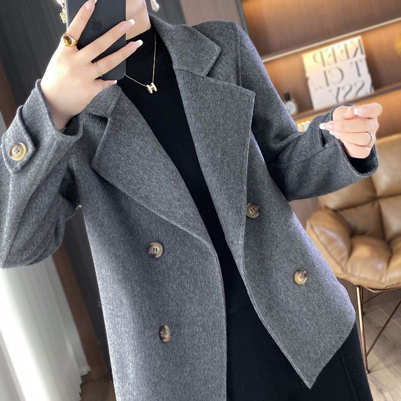 Tweed Style Wool Double-Sided Woolen Outwear Women's Short Autumn and Winter Small Suit Collar Woolen Outwear for Outer Wear