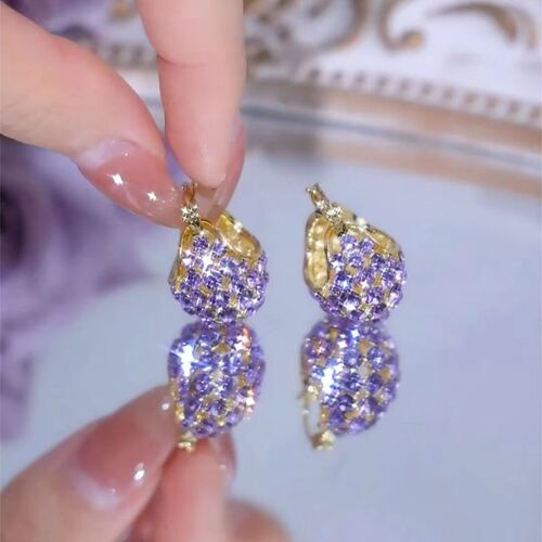 Violet temperament purple basket earrings women's anti-lost design white earrings  new fashion earrings
