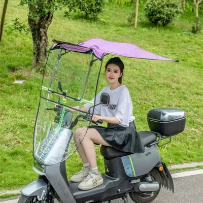 New Quick-Foldable Canopy for Electric Vehicles, Rain and Sun Protection Shelter for Electric Bikes and Motorcycles, Windproof Sunshade Umbrella Cover (Elektromobil üçün ön şüşə çətiri (günlük)) - car-with-rearview-mirror-ordinary-stainless-steel-awning-cannot-be-folded-wheat-ear
