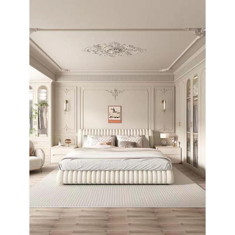 Alta sensación de madera sólida cabecera de cama dormitorio cabecera de cama sin instalación simple moderno nuevo armario de almacenamiento lujoso brillo crema
