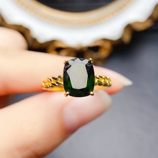 New natural diopside ring S925 silver inlaid main stone 8*10mm Joker net red explosions women's jewelry wholesale