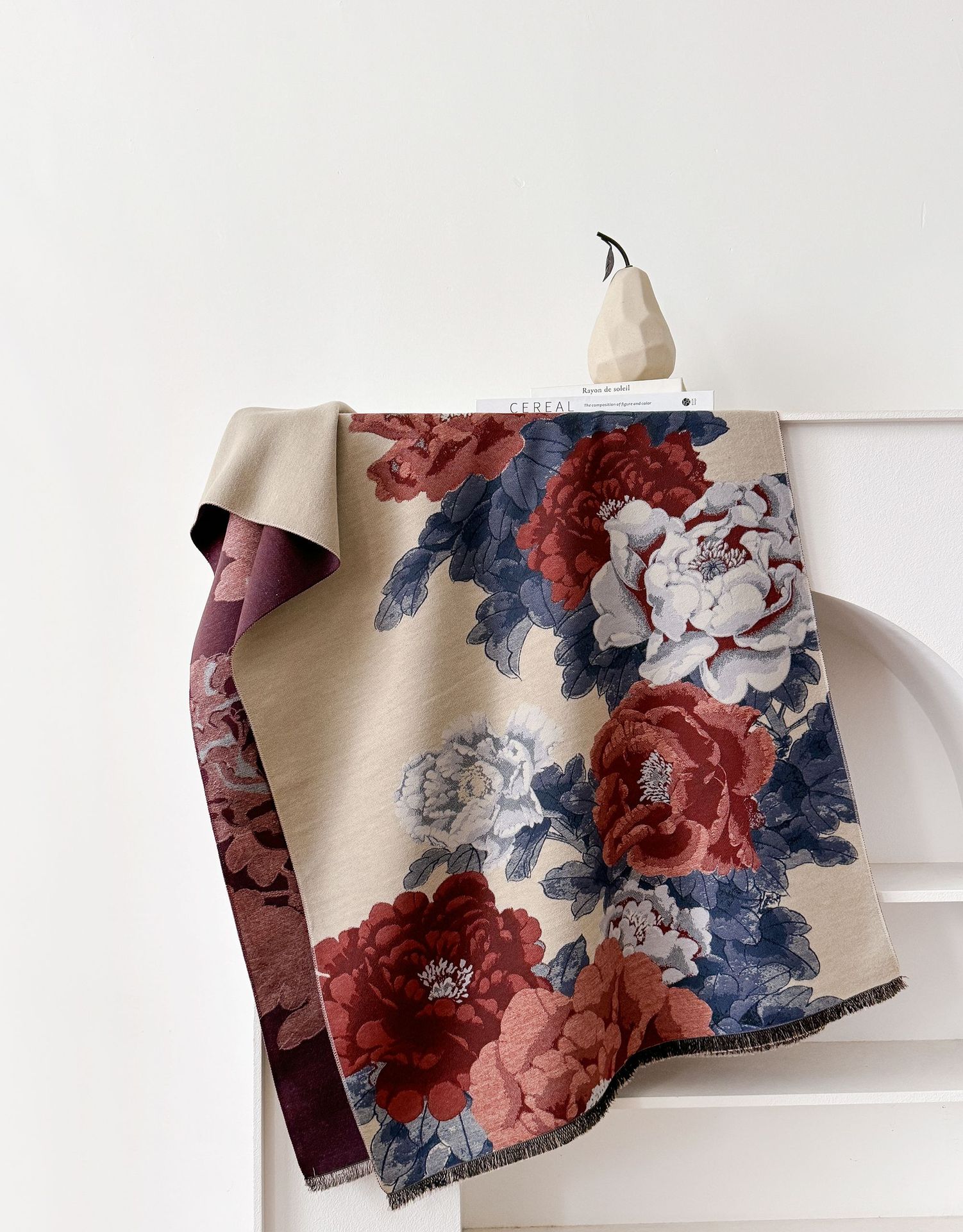 Vintage estilo nacional imita bufandas de cachemira elegante peonía corta barba larga chal cálido invierno grueso buñuelo