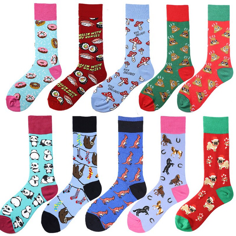 Cross-Border New Happy Trendy Men's and Women's Floral Socks Wholesale Mid-Length Socks Personalized Export Men's and Women's Cotton Original