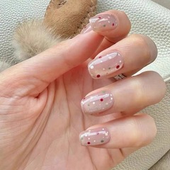 彩色波點清新夏日手工穿戴甲短款可愛假指貼片美甲成品分碼10片