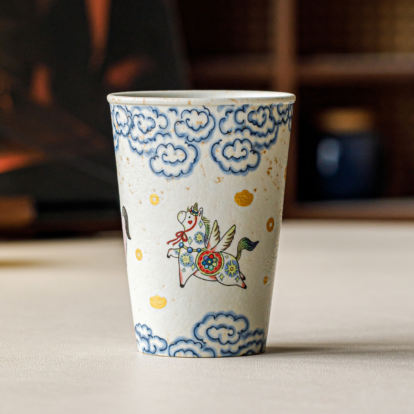 Blue and white capacious ceramic tea cup