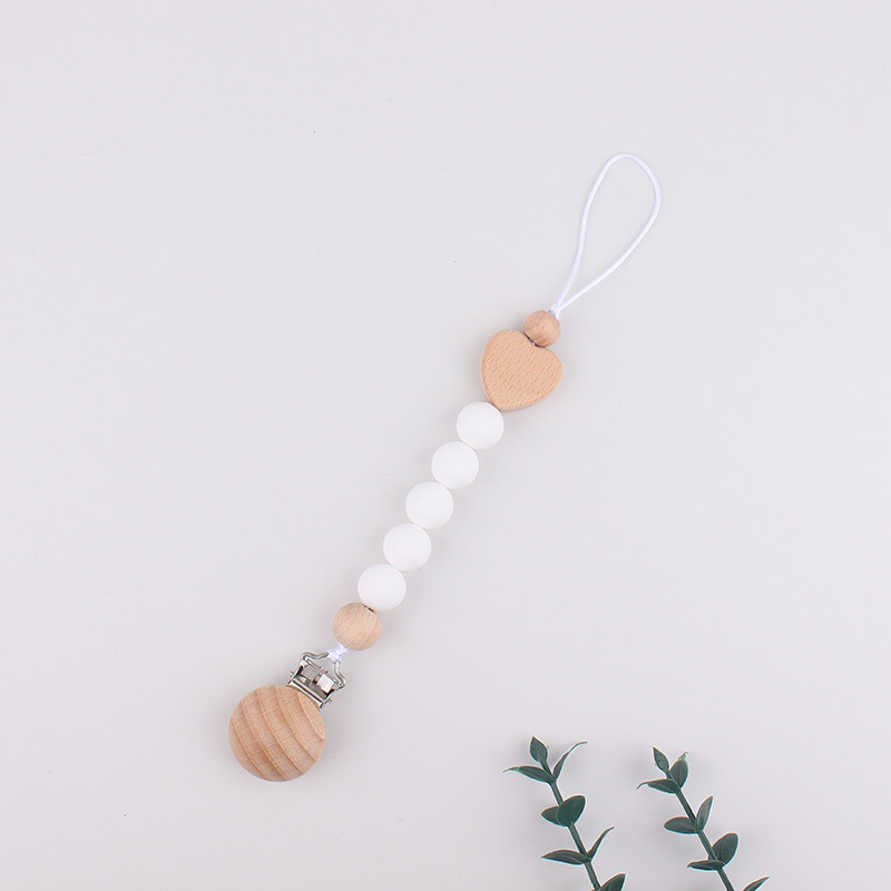 Clip de tetina de tres agujeros redondo de beech para calmar al bebé tetina de silicona de goma de diente anti-caída cadena