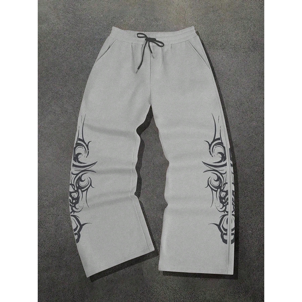 High Street Design Sense Hip Hop Printed Casual Pants Men's Straight Sweatpants European And American Retro Long Pants_viptrois.com