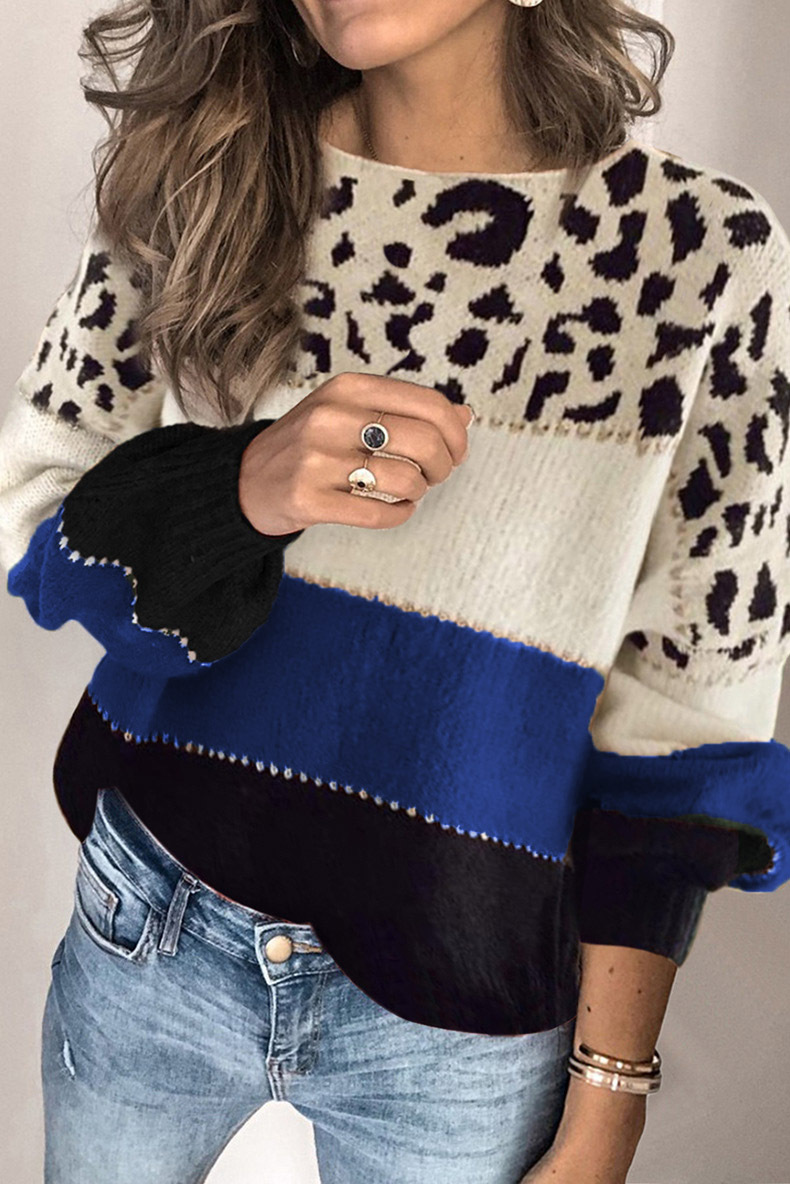 hit color estampado de leopardo suelto suéter de cuello redondo nihaostyles ropa al por mayor NSSYV105646