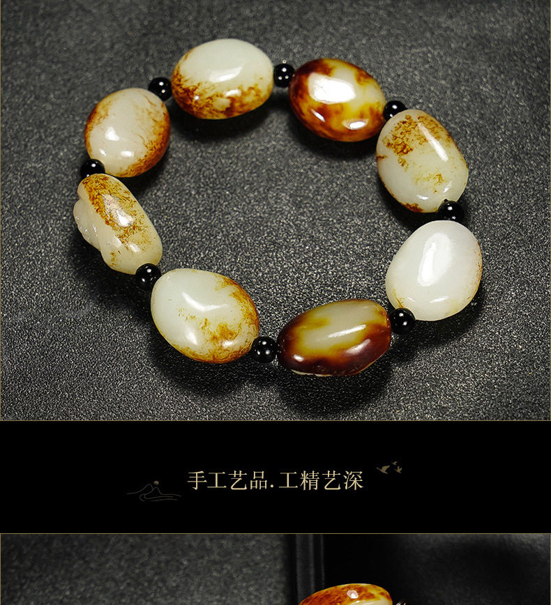 智贝详情图_6新疆和田玉籽料手链原石红沁皮籽料手串男款罗汉财