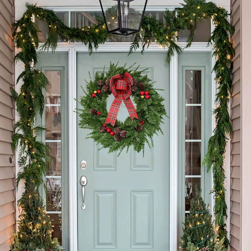 Трансграничный новый рождественский декоративный реквизит красный бант сосновый логотип гирлянда украшение двери гирлянда
