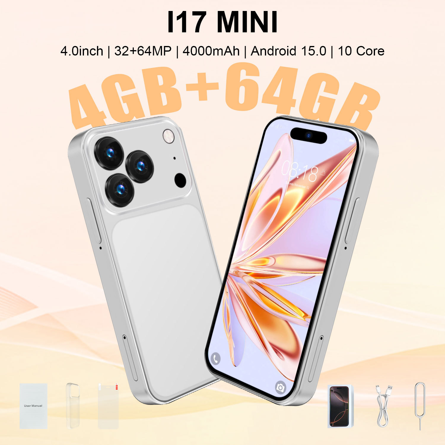 Cross-Border Best-Selling Mini I17Mini Smartphone 4+64g Full Network Dual Sim Dual Standby Android Mini Phone