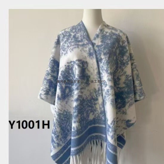 45-89 Tinta pintada capa gruesa caliente de color contrastante otoño invierno nuevo bufandas de capa de bordilla nacional chal a cuadros