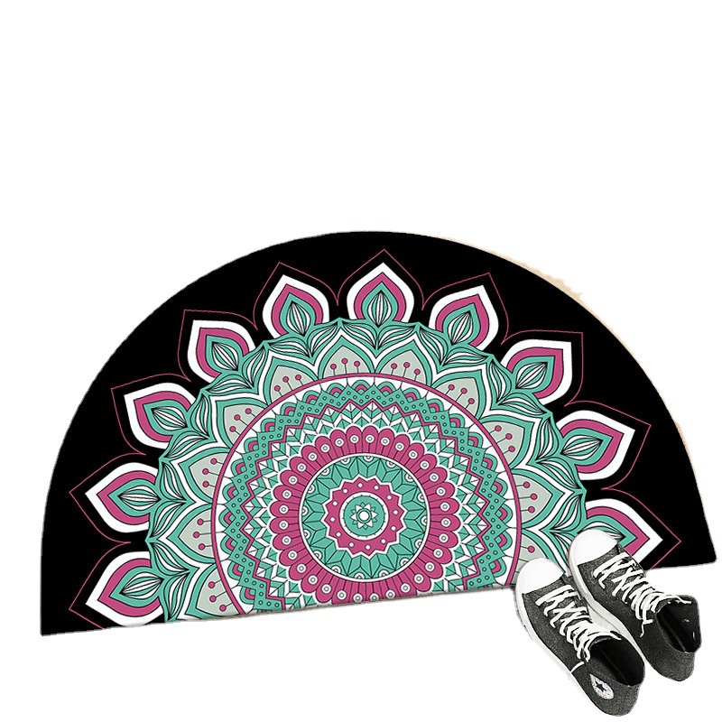 Transfronterizo retro estilo étnico semicírculo alfombra del piso del hogar dormitorio antideslizante alfombra del piso cuarto de baño puerta de entrada mat