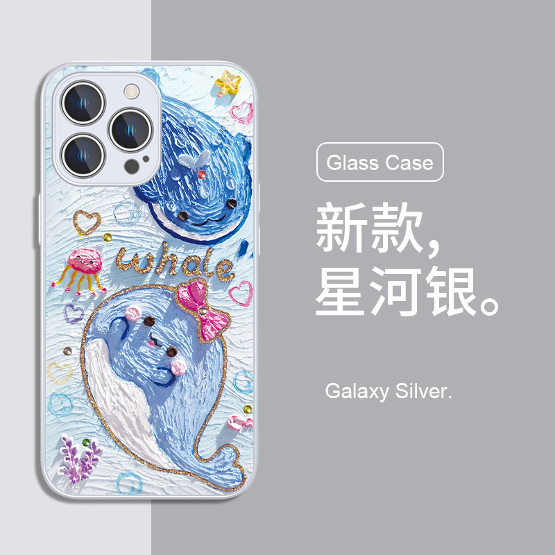Apple 14pro クジラ携帯電話ケース iphone13promax 油絵 15plus Apple 16 Tan Songyun に適しています。|undefined