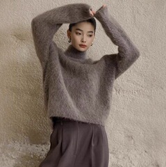 跨境温柔风软糯仿水貂绒高领毛衣女秋冬季慵懒加厚内搭针织衫上衣
