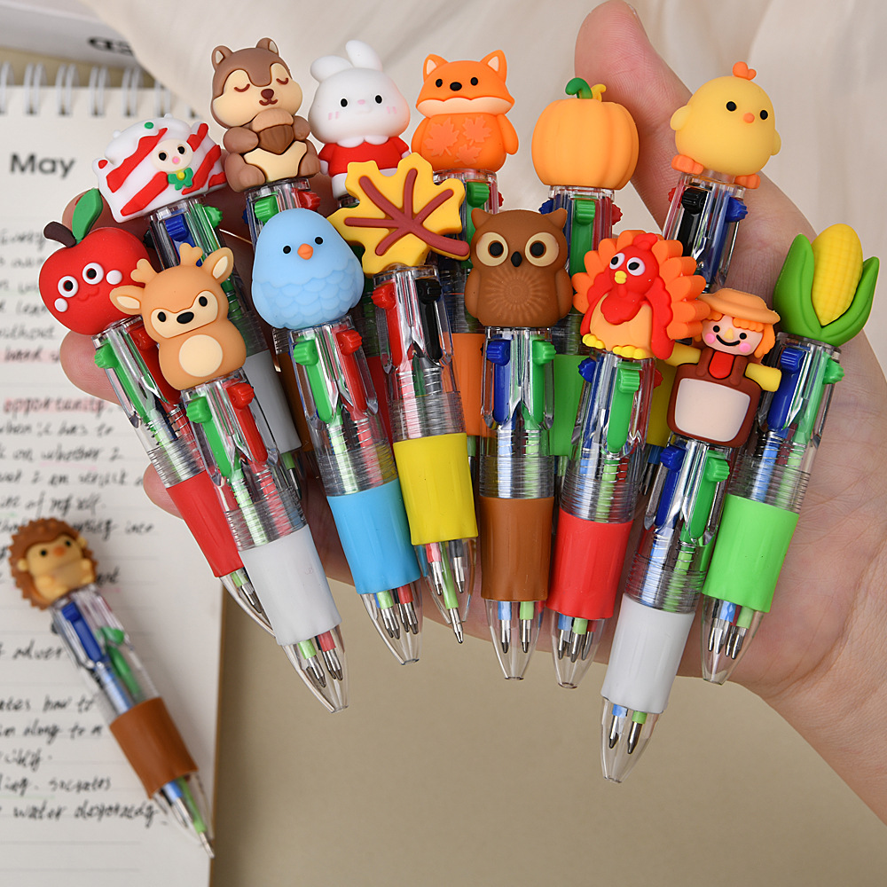 Transfronterizo para regalos de Acción de Gracias mini bolígrafo de cuatro colores creativo estilo de pavo lindo bolígrafo multicolor pequeño premio