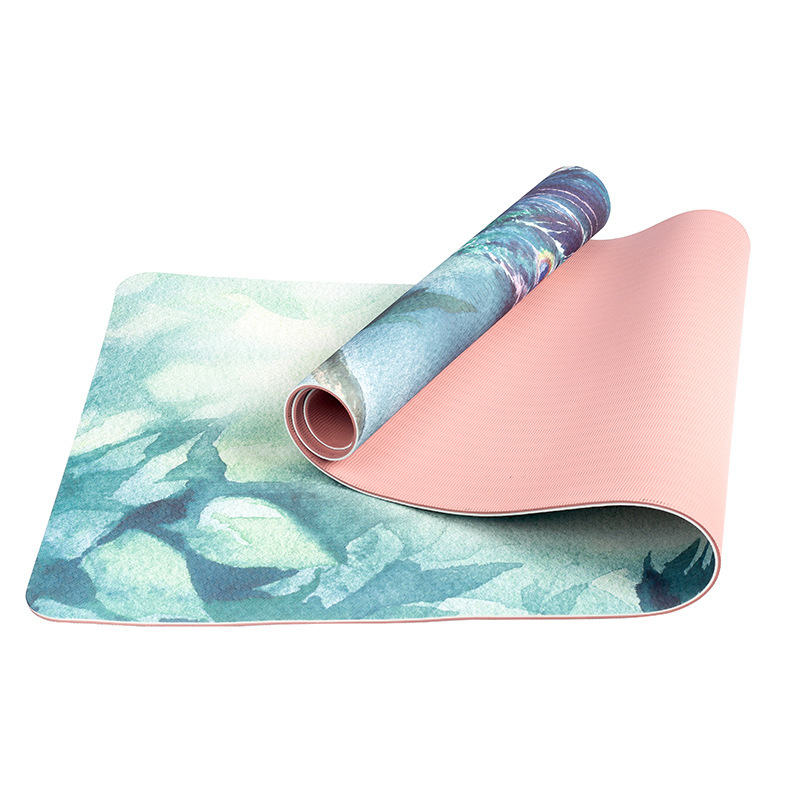 TPE color printing yoga mat healthy natural rubber non-slip skipping rope fitness mat widened beginner aerobics mat wholesale