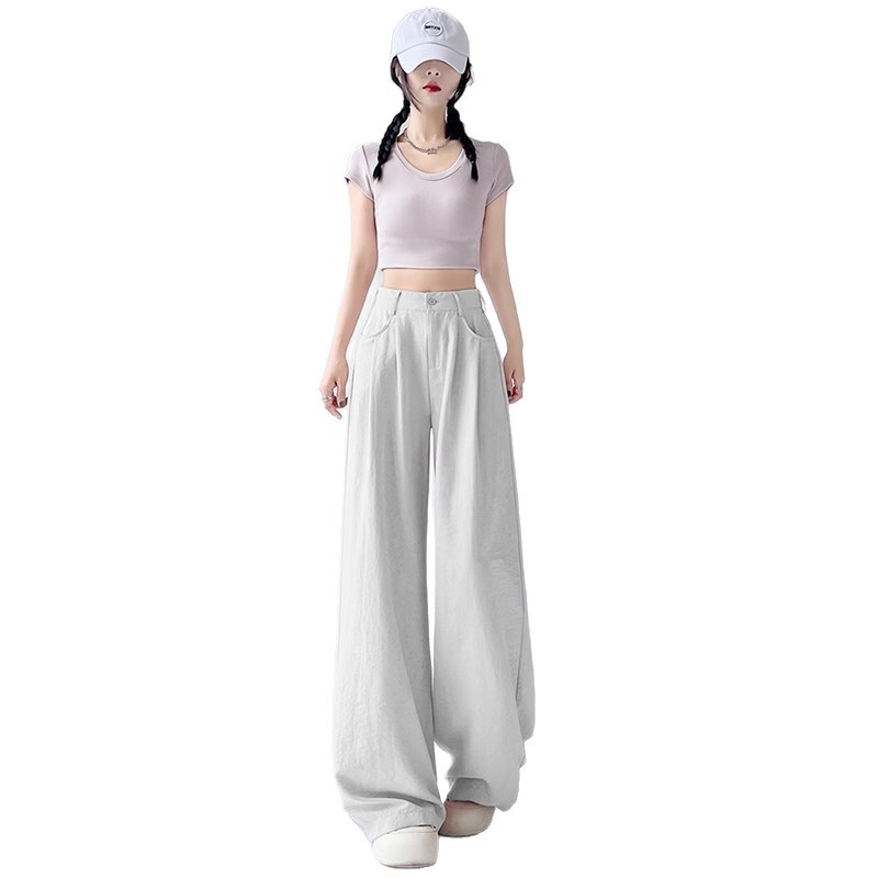 乳白スーツパンツ女性の夏薄い 2025 新しいハイエンドドレープルーズ怠惰なカジュアルストレートワイドレッグパンツ|undefined